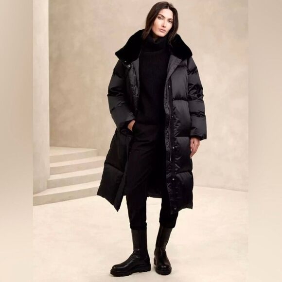 Banana Republic Black Satin Alps Puffer Coat